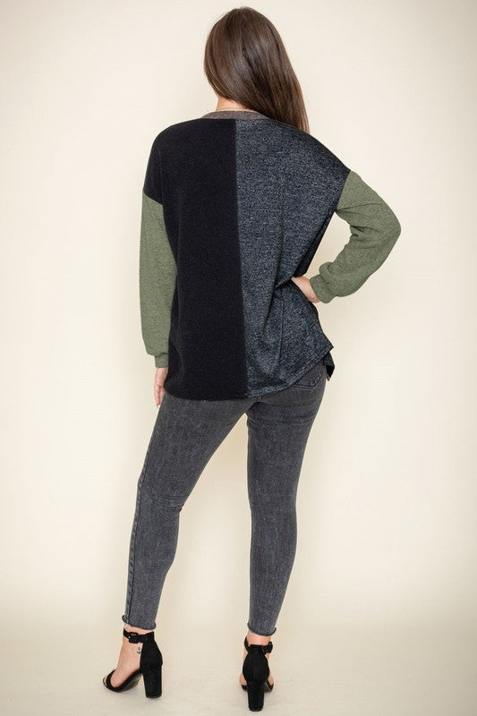 Color Block Knit Cardigan+