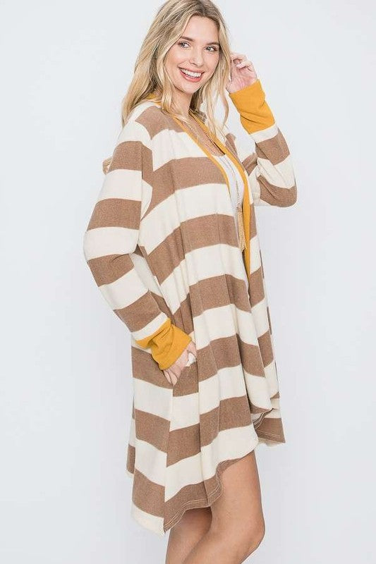 Striped Draped Cardigan+