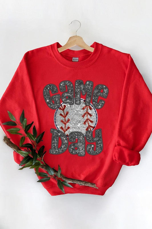 Baseball Game Day Faux Sequins Sweatshirt