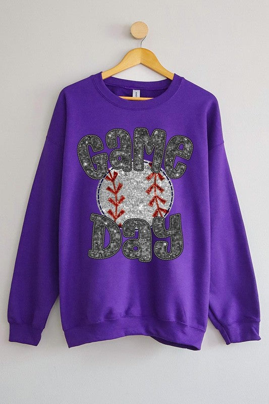 Baseball Game Day Faux Sequins Sweatshirt