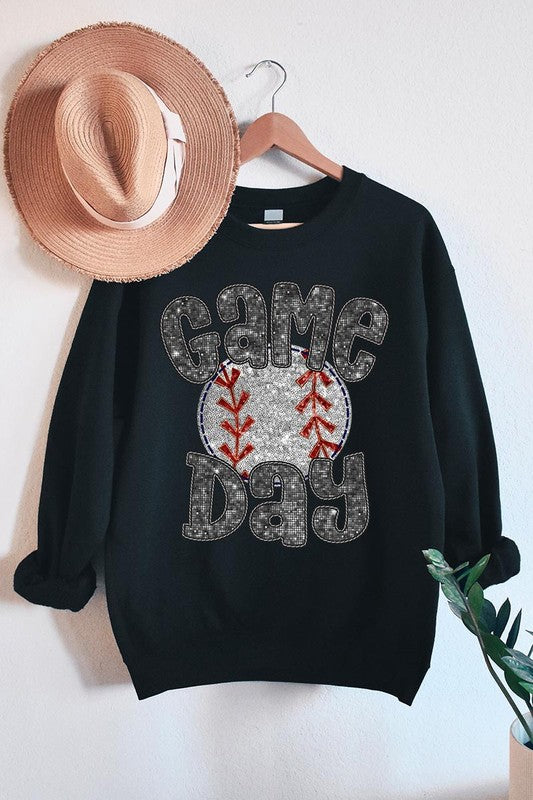 Baseball Game Day Faux Sequins Sweatshirt