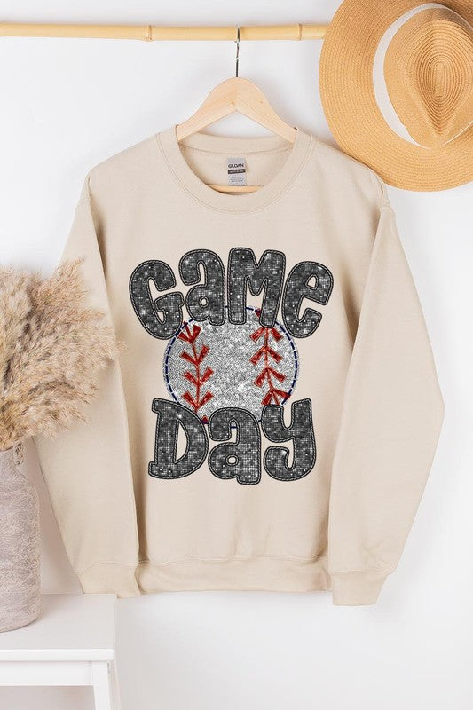 Baseball Game Day Faux Sequins Sweatshirt