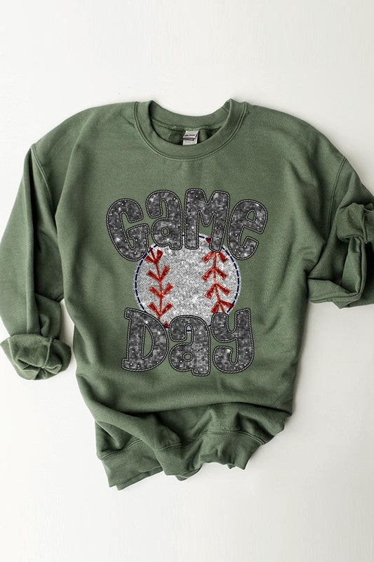 Baseball Game Day Faux Sequins Sweatshirt