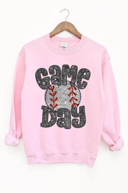 Baseball Game Day Faux Sequins Sweatshirt