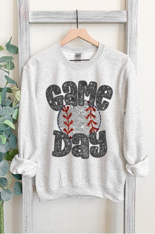 Baseball Game Day Faux Sequins Sweatshirt