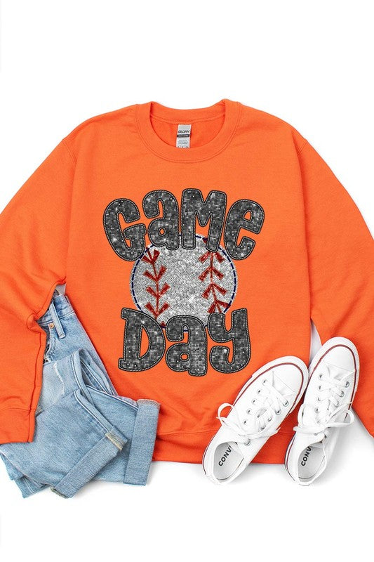 Baseball Game Day Faux Sequins Sweatshirt