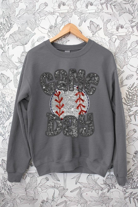 Baseball Game Day Faux Sequins Sweatshirt