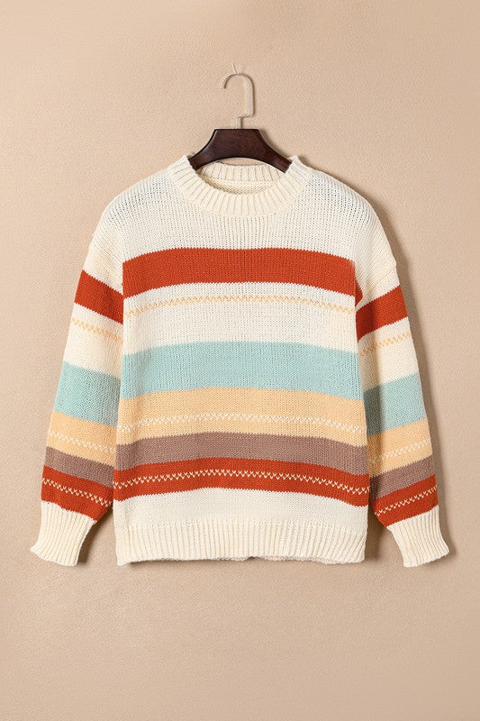 Striped Color Drop Shoulder Sweater