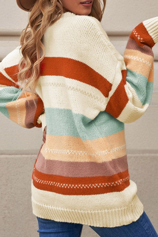 Striped Color Drop Shoulder Sweater
