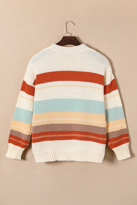 Striped Color Drop Shoulder Sweater