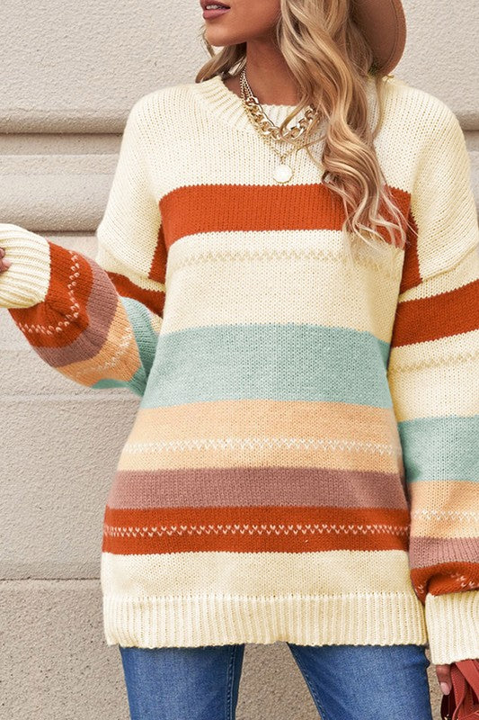Striped Color Drop Shoulder Sweater