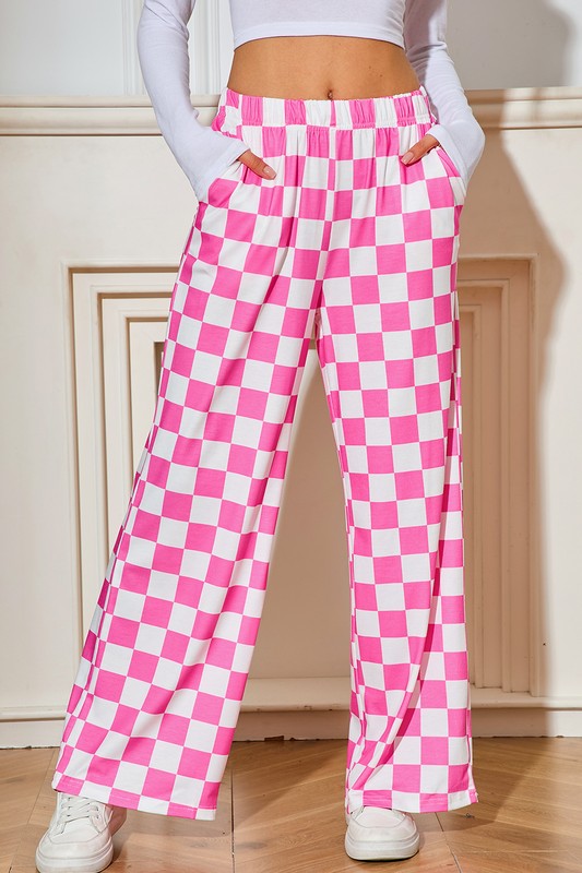 Checked High Waist Wide Leg Pants