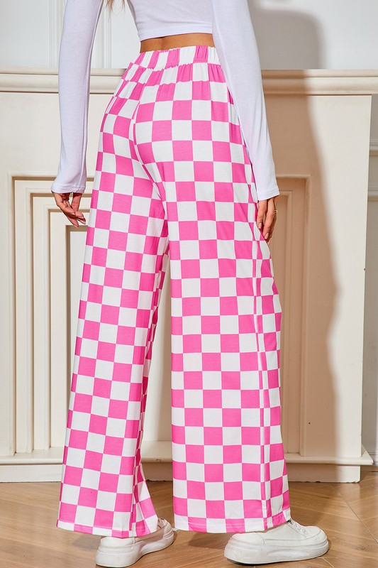 Checked High Waist Wide Leg Pants