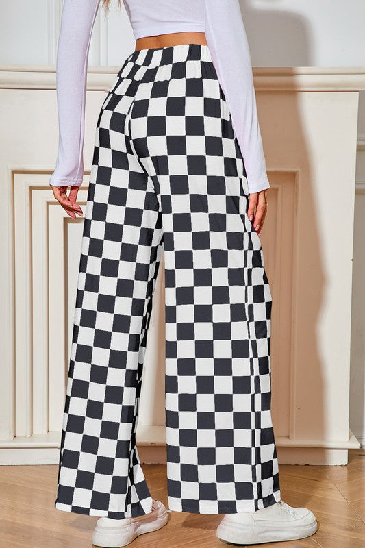 Checked High Waist Wide Leg Pants