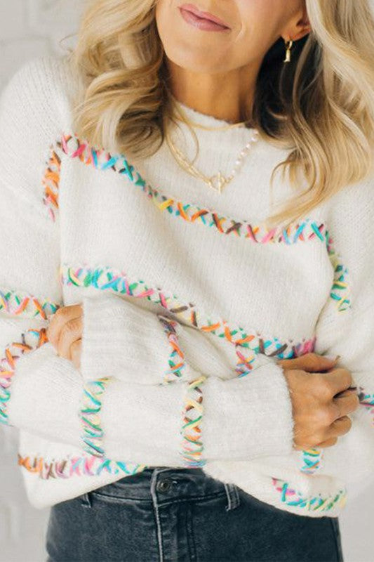 White Crossed Stitch Sweater
