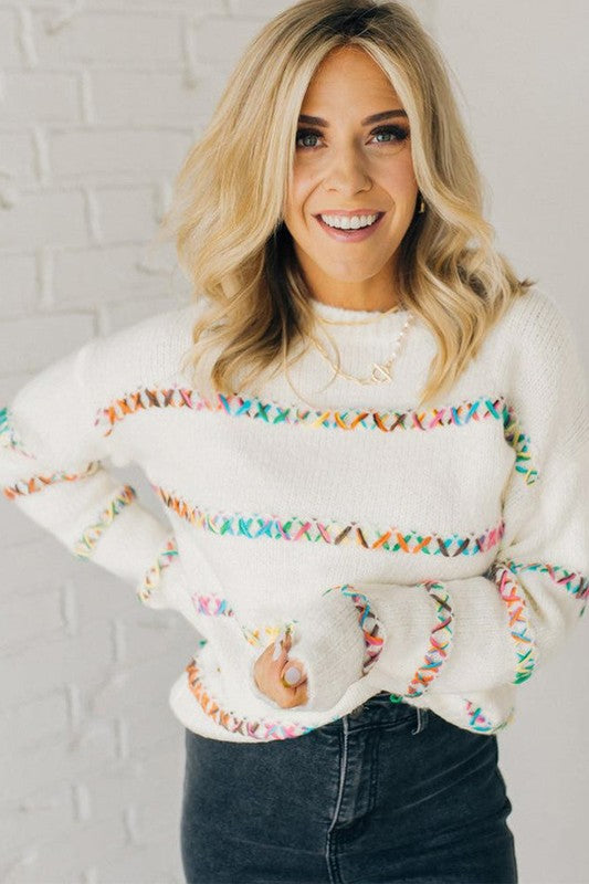 White Crossed Stitch Sweater