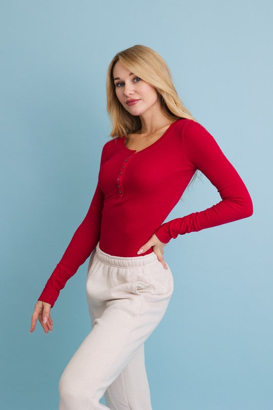 Cotton Long Sleeve Henley Top