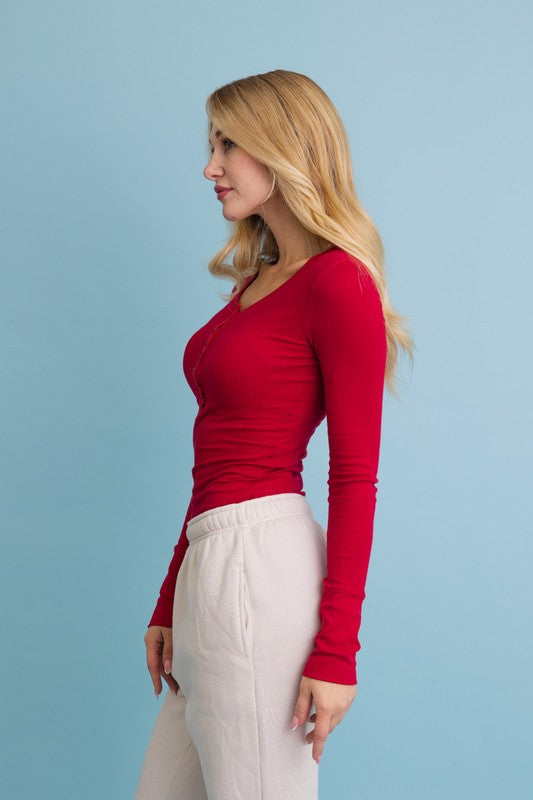 Cotton Long Sleeve Henley Top
