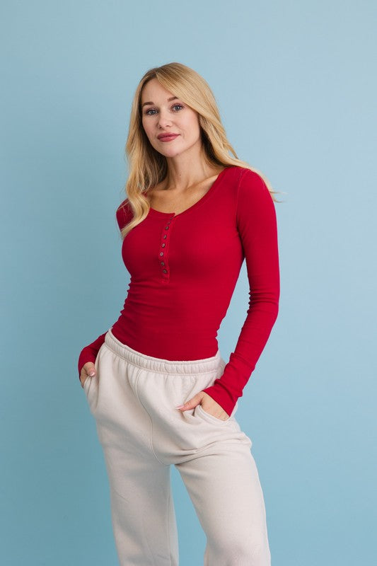 Cotton Long Sleeve Henley Top