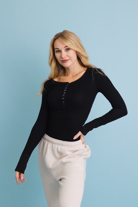Cotton Long Sleeve Henley Top
