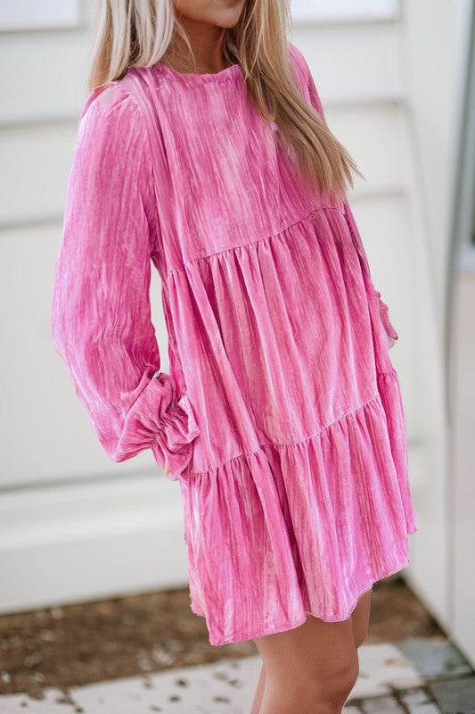 Ruffled Velvet Mini Dress