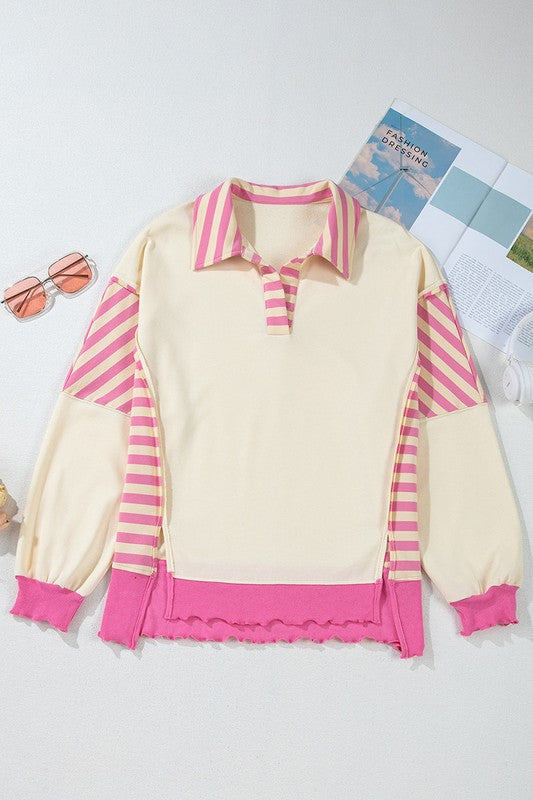 Patchwork Collared Sweatshirt