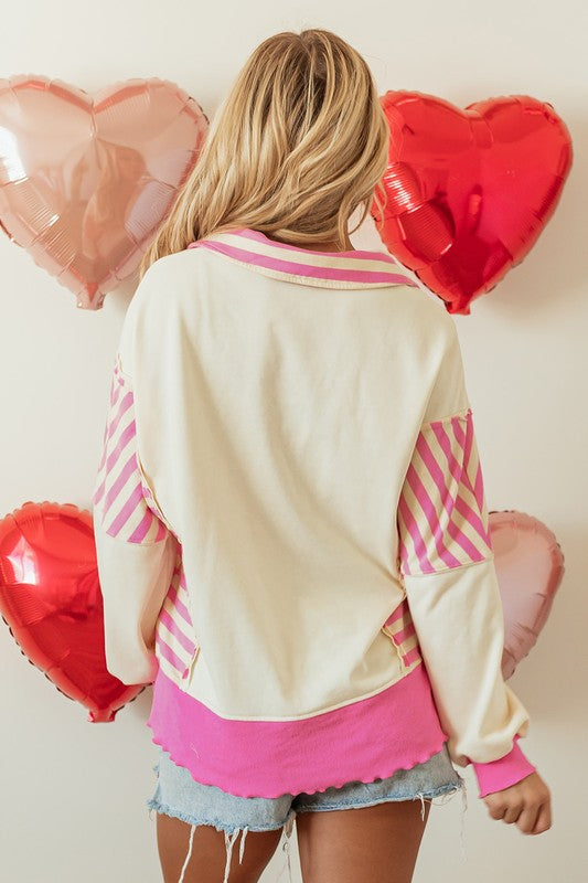 Patchwork Collared Sweatshirt