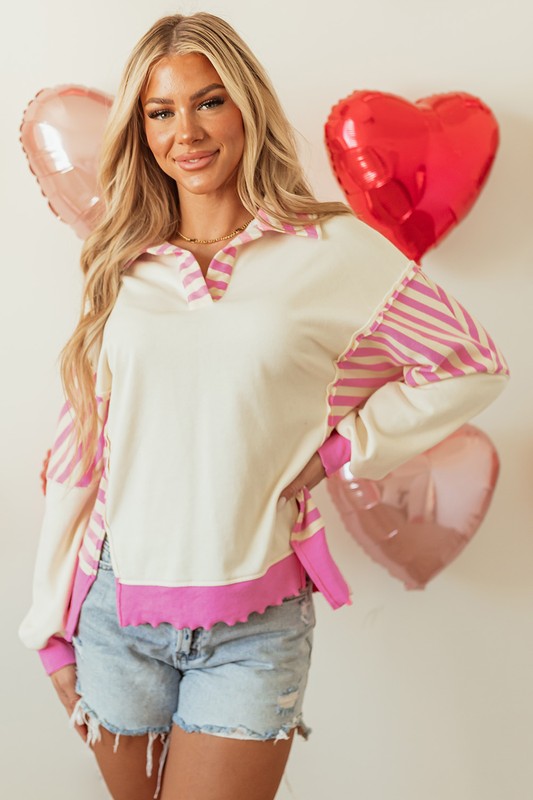 Patchwork Collared Sweatshirt