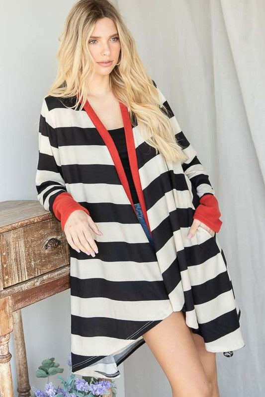 Striped Draped Cardigan+