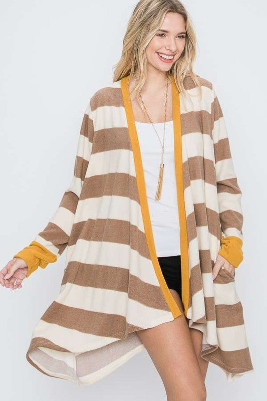 Striped Draped Cardigan+