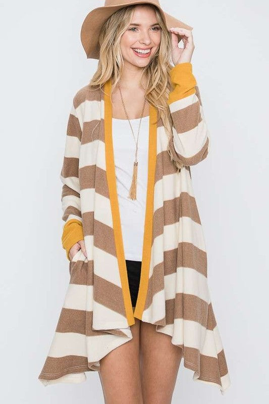 Striped Draped Cardigan+