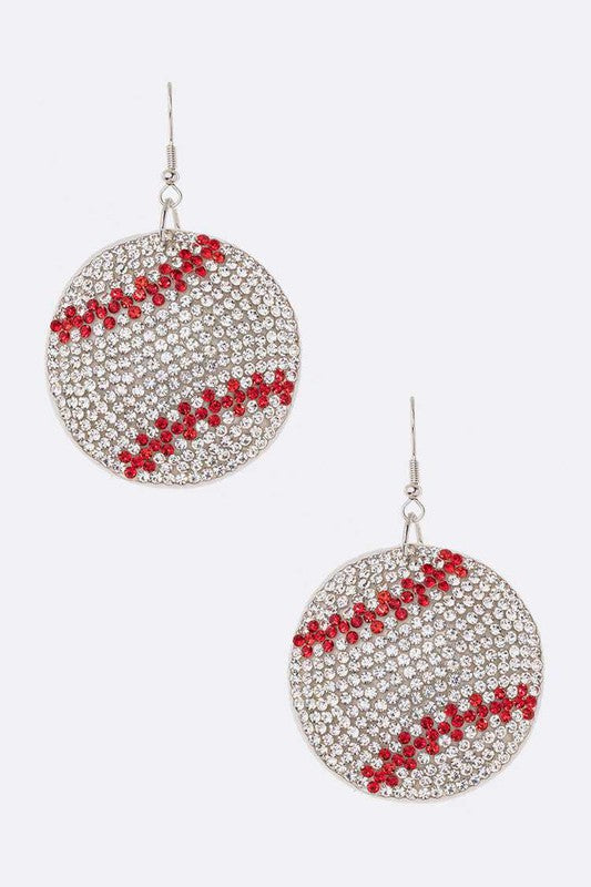 Rhinestone Baseball Earrings
