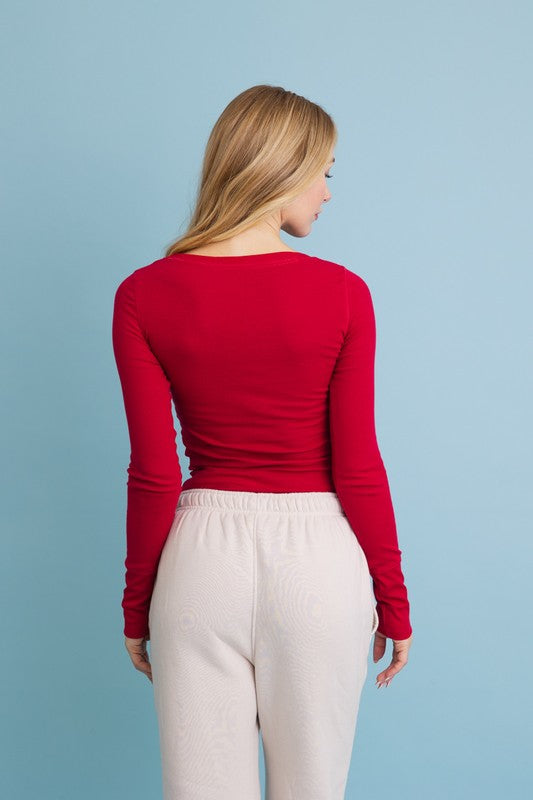 Cotton Long Sleeve Henley Top