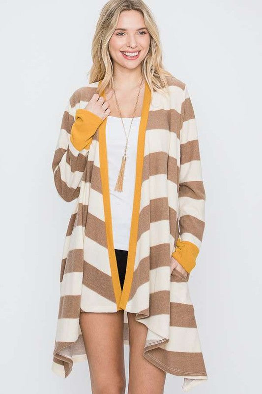 Striped Draped Cardigan+