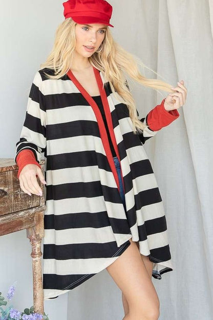 Striped Draped Cardigan+